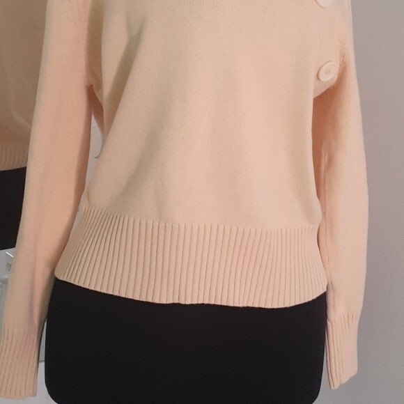 Jeanne Pierre Big Button Mock Neck Ribbed Cotton Blend Yellow Sweater  Large - Picture 6 of 12